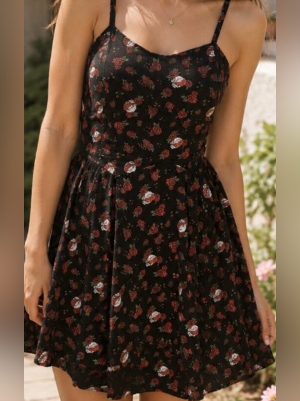 Junk Food Clothing Grateful Dead "Steal Your Face" Skull Rose Mini Dress XL NWT